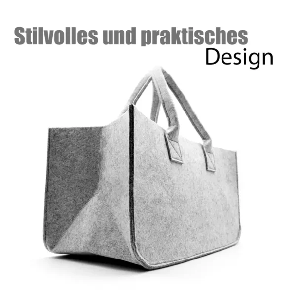 Filztasche groß in Hellgrau für Kaminholz – Bild 4