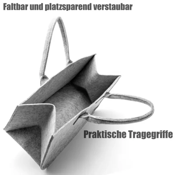 Filztasche groß in Hellgrau für Kaminholz – Bild 3